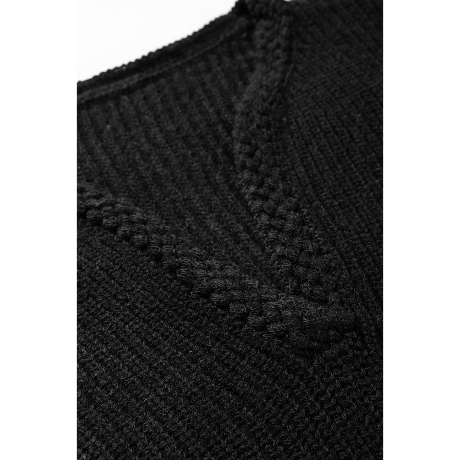 Solid Color Notched Long Sleeve Sweater Apparel and Accessories