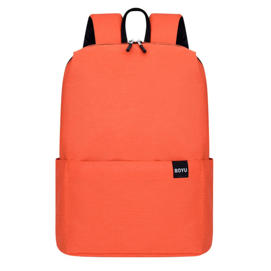 Solid Color Nylon Backpack Bag Orange / One Size Apparel and Accessories