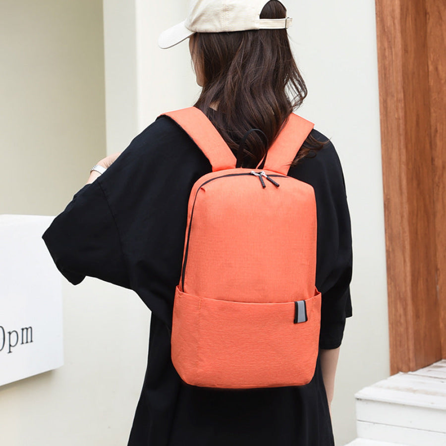 Solid Color Nylon Backpack Bag Orange / One Size Apparel and Accessories