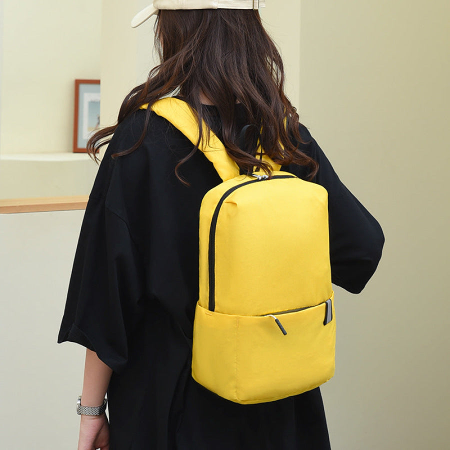 Solid Color Nylon Backpack Bag Yellow / One Size Apparel and Accessories