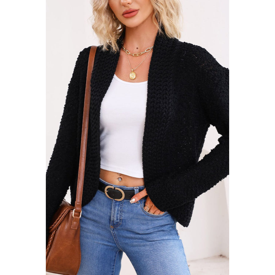 Solid Color Open Front Cardigan Apparel and Accessories