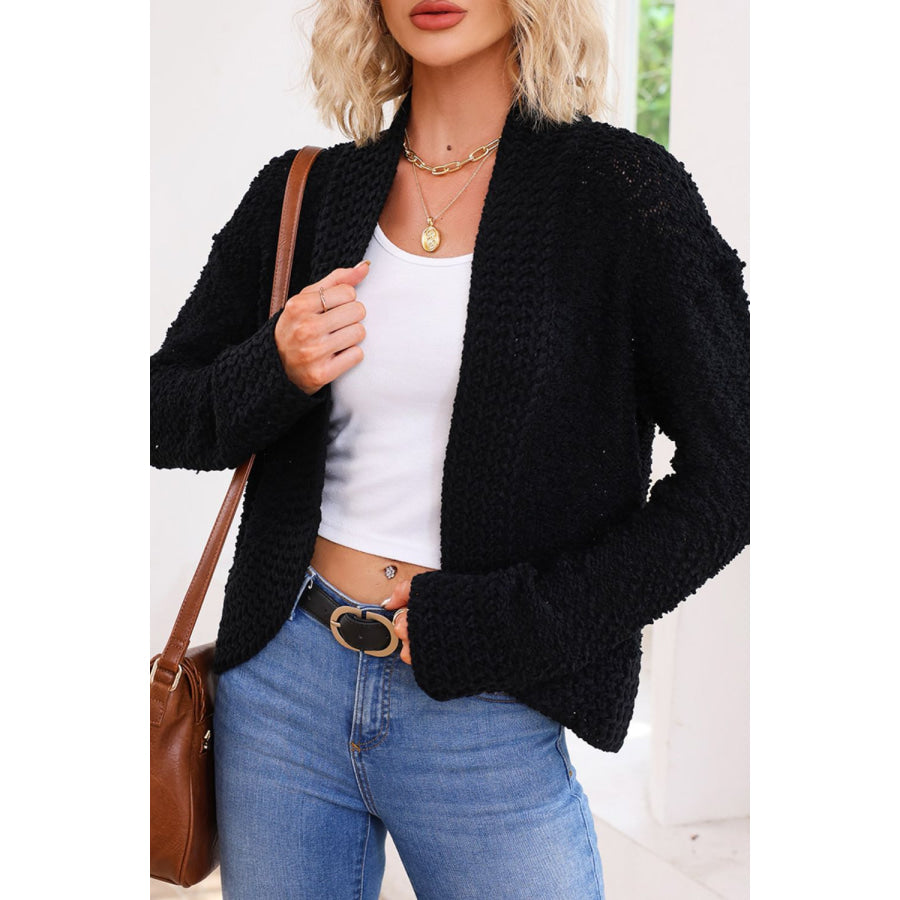 Solid Color Open Front Cardigan Black / S Apparel and Accessories