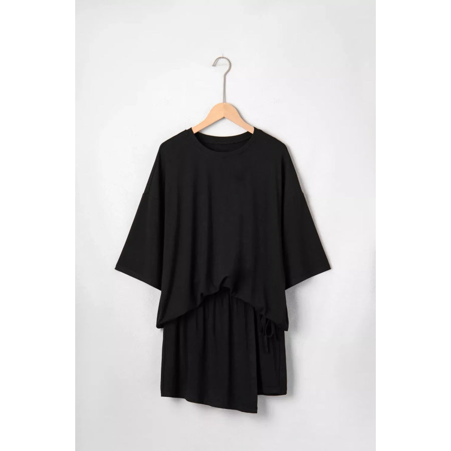 Solid Color Oversize Tee Tie Wrap Mini Skort 2pcs Set Apparel and Accessories