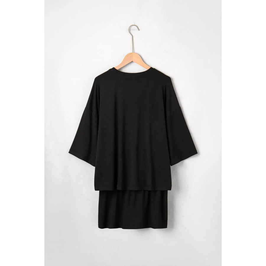 Solid Color Oversize Tee Tie Wrap Mini Skort 2pcs Set Apparel and Accessories
