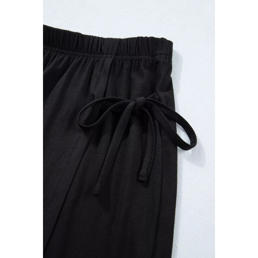 Solid Color Oversize Tee Tie Wrap Mini Skort 2pcs Set Apparel and Accessories