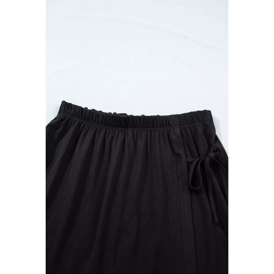 Solid Color Oversize Tee Tie Wrap Mini Skort 2pcs Set Apparel and Accessories