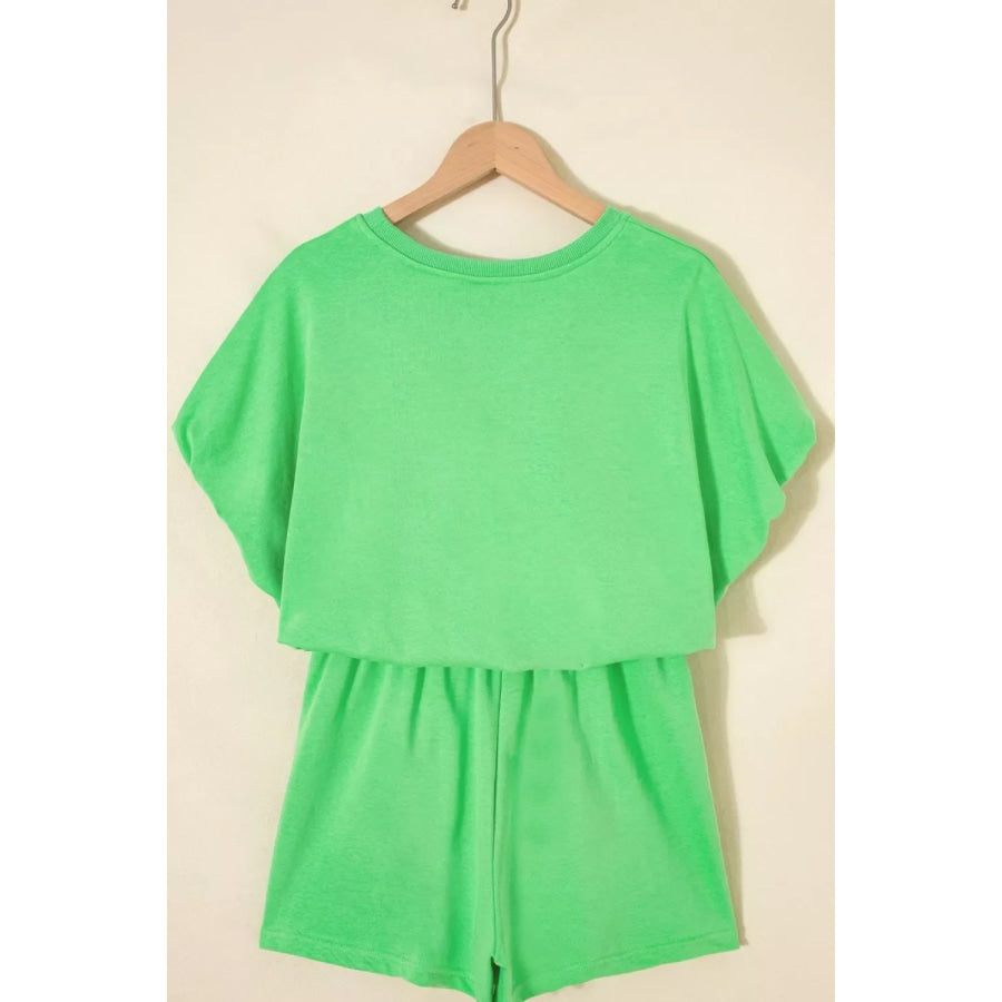 Solid Color Puffy Loose Top Drawstring Shorts 2pcs Outfit Apparel and Accessories
