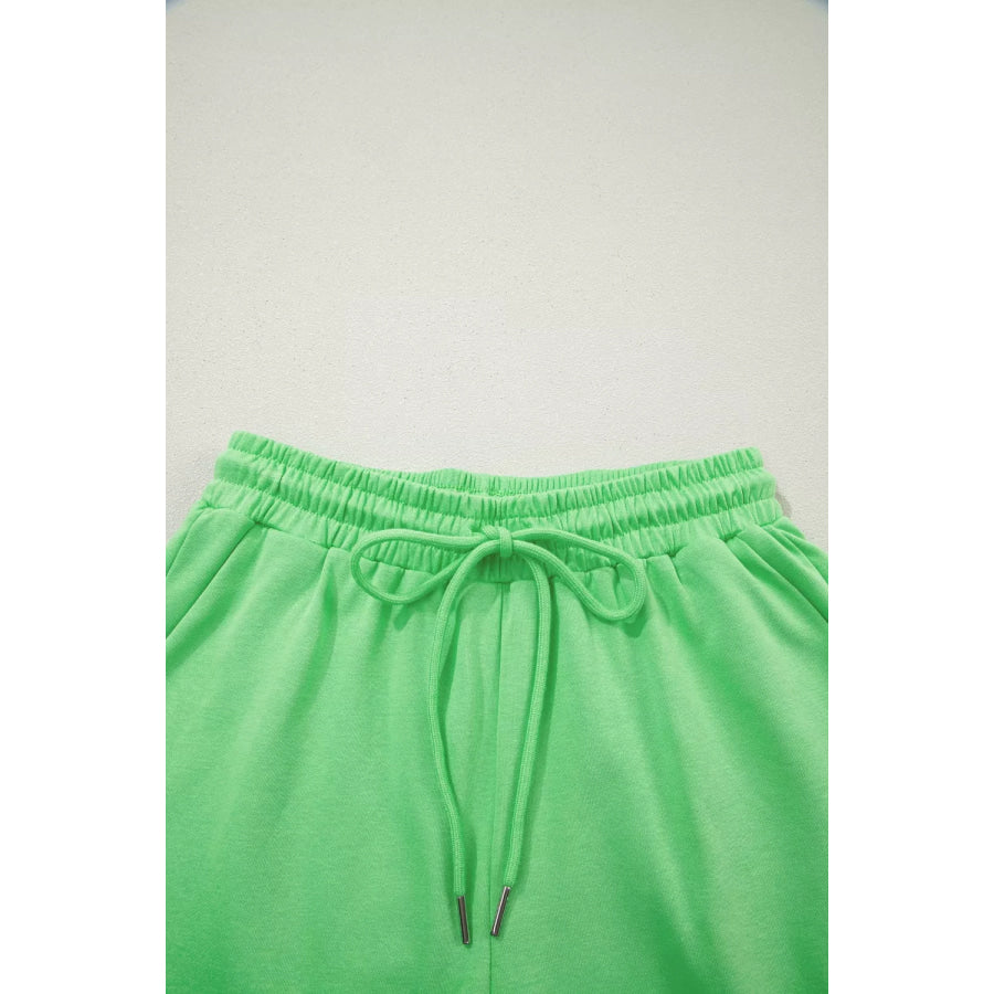 Solid Color Puffy Loose Top Drawstring Shorts 2pcs Outfit Apparel and Accessories