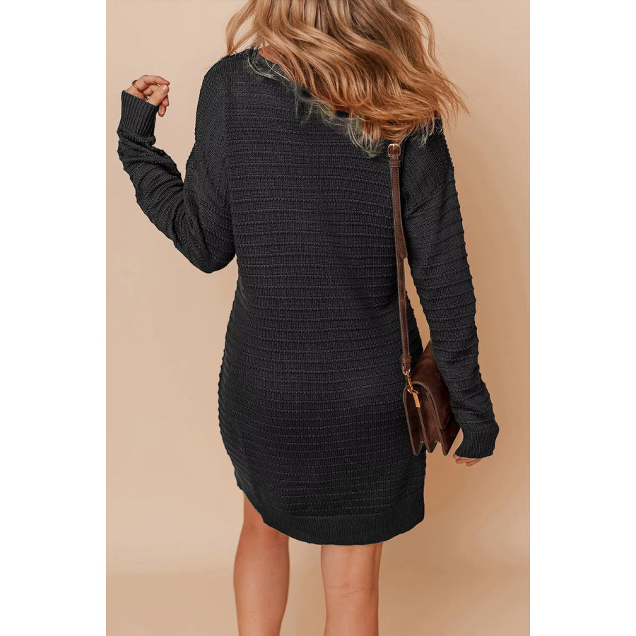 Solid Color Raised Rib Knit Dolman Sleeve Shift Sweater Dress Apparel and Accessories