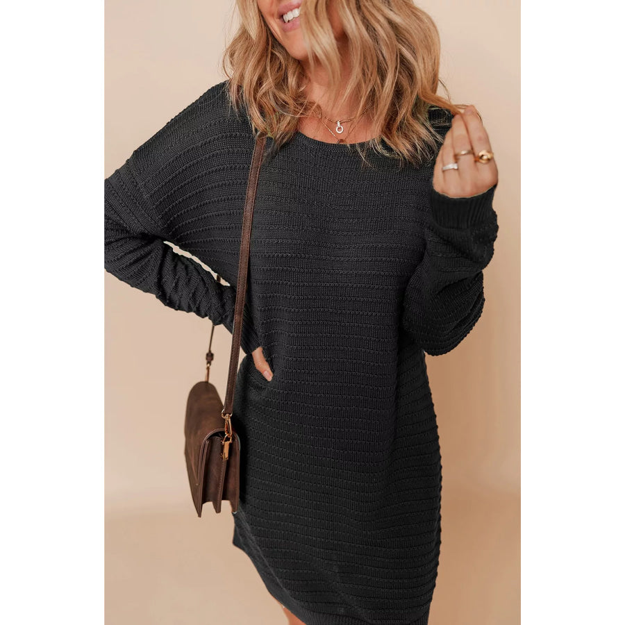 Solid Color Raised Rib Knit Dolman Sleeve Shift Sweater Dress Apparel and Accessories