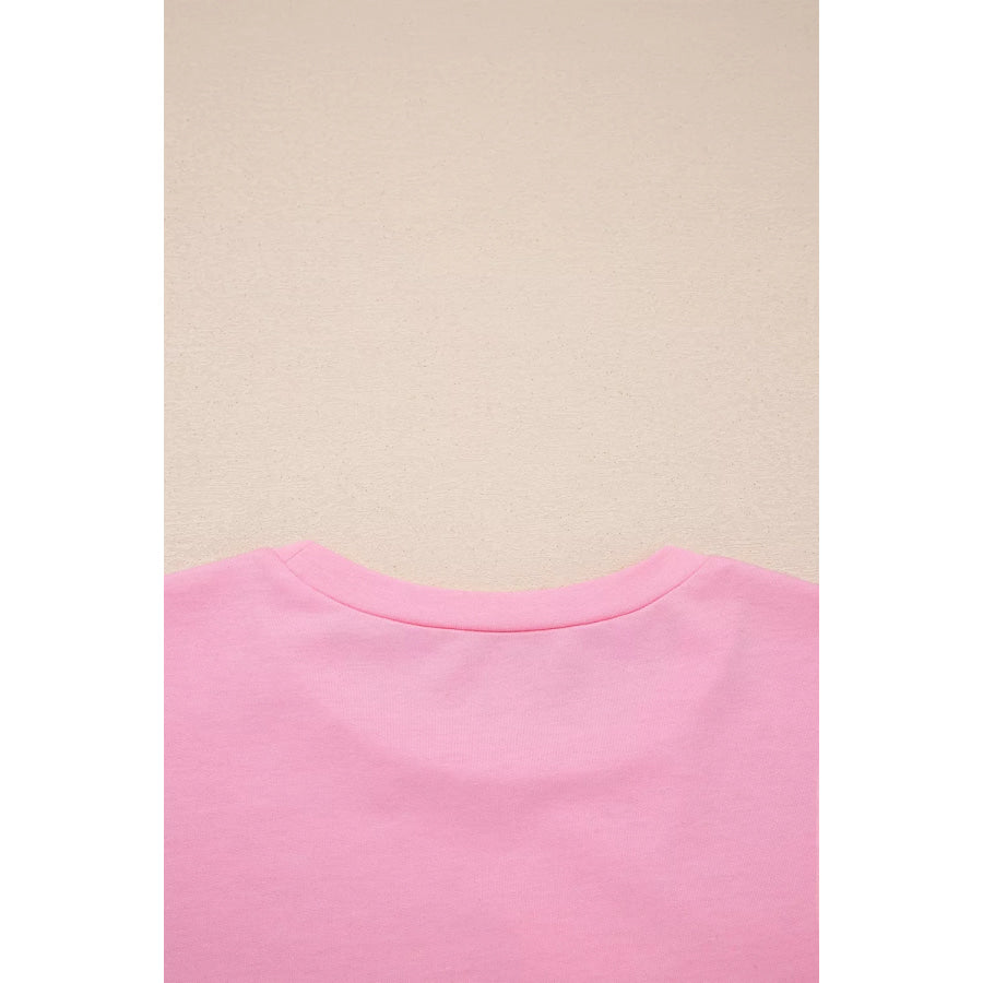 Solid Color Raw Edge Bow Patch Loose T Shirt Apparel and Accessories