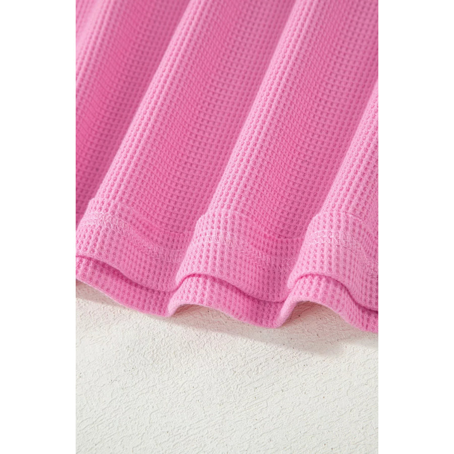 Solid Color Raw Seam Waffled Patchwork Casual T Shirt Apparel and Accessories