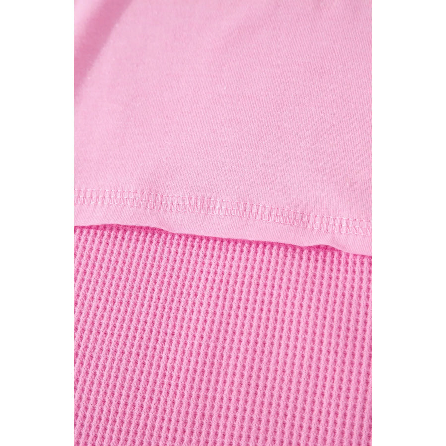 Solid Color Raw Seam Waffled Patchwork Casual T Shirt Apparel and Accessories