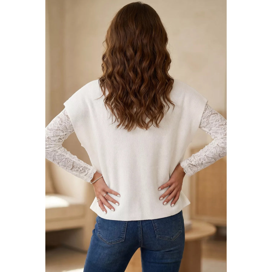Solid Color Ribbed Knit Mock Neck Loose Short Sleeve Sweater Apparel and Accessories