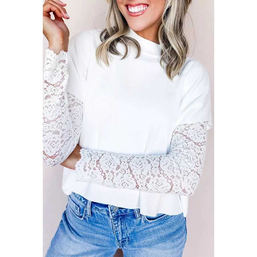 Solid Color Ribbed Knit Mock Neck Loose Short Sleeve Sweater White / S Apparel and Accessories