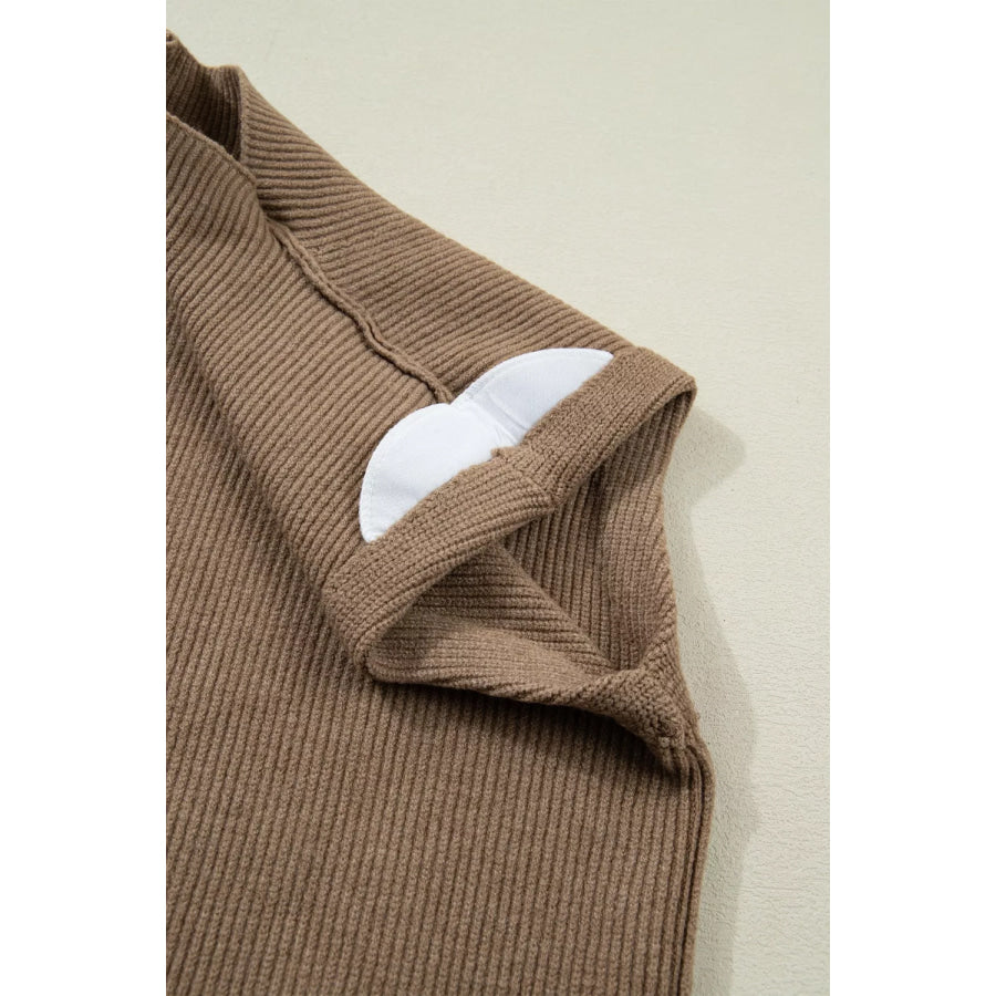 Solid Color Ribbed Knit Mock Neck Loose Sweater Vest Apparel and Accessories