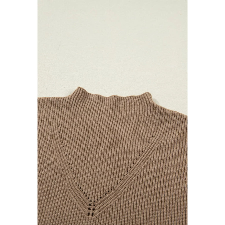 Solid Color Ribbed Knit Mock Neck Loose Sweater Vest Apparel and Accessories