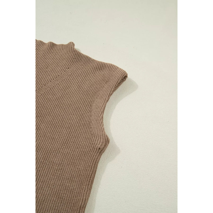 Solid Color Ribbed Knit Mock Neck Loose Sweater Vest Apparel and Accessories
