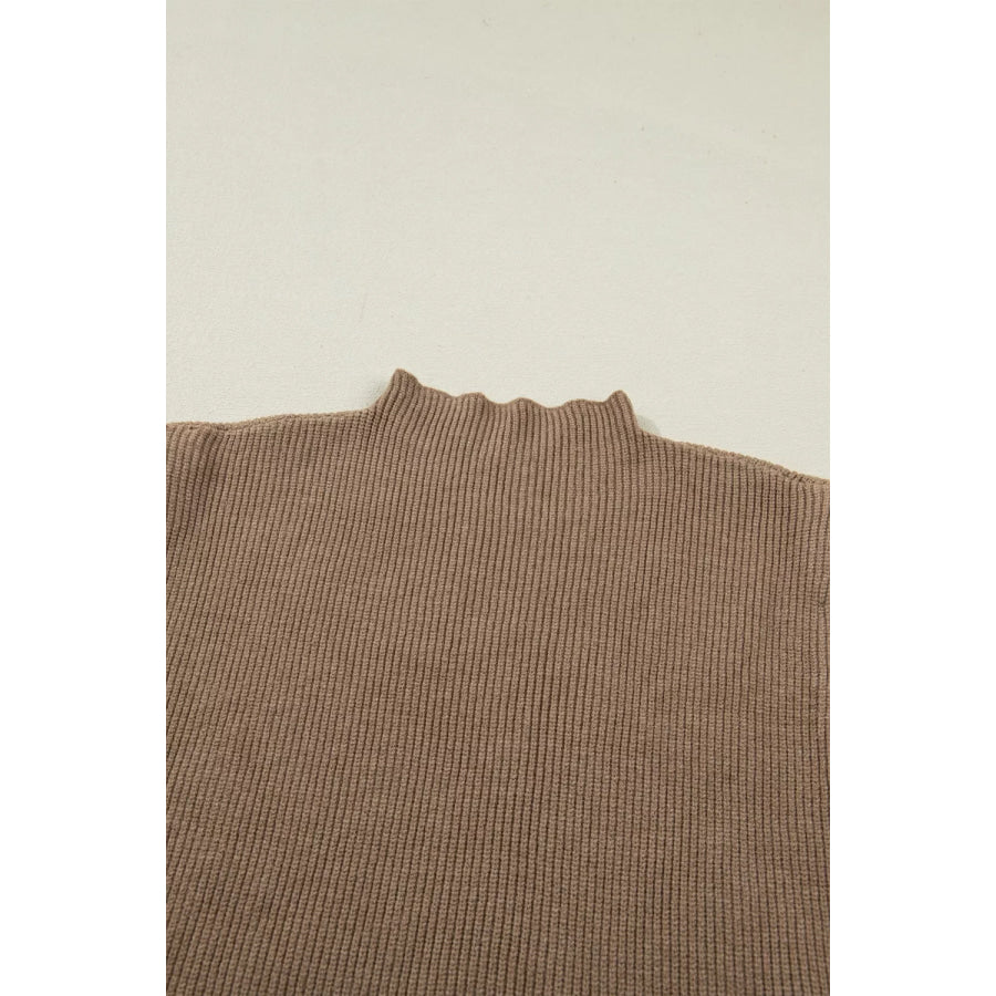 Solid Color Ribbed Knit Mock Neck Loose Sweater Vest Apparel and Accessories