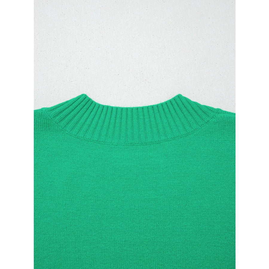 Solid Color Ribbed Trim Round Neck Ruffle Short Sleeve Sweater Apparel and Accessories