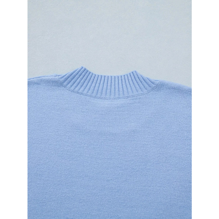 Solid Color Ribbed Trim Round Neck Ruffle Short Sleeve Sweater Apparel and Accessories