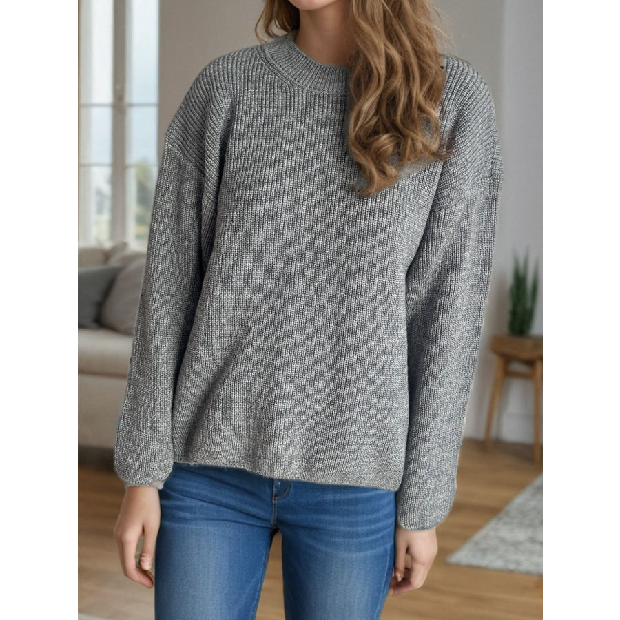 Solid Color Round Neck Long Sleeve Sweater Apparel and Accessories