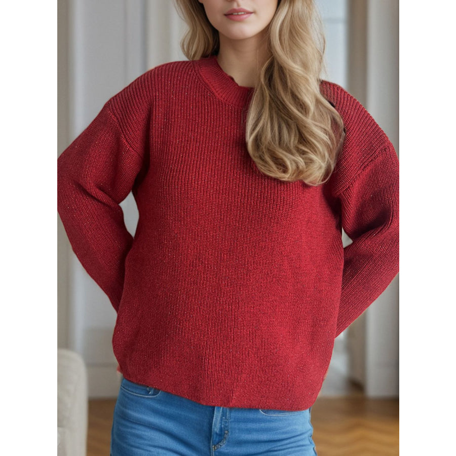 Solid Color Round Neck Long Sleeve Sweater Apparel and Accessories