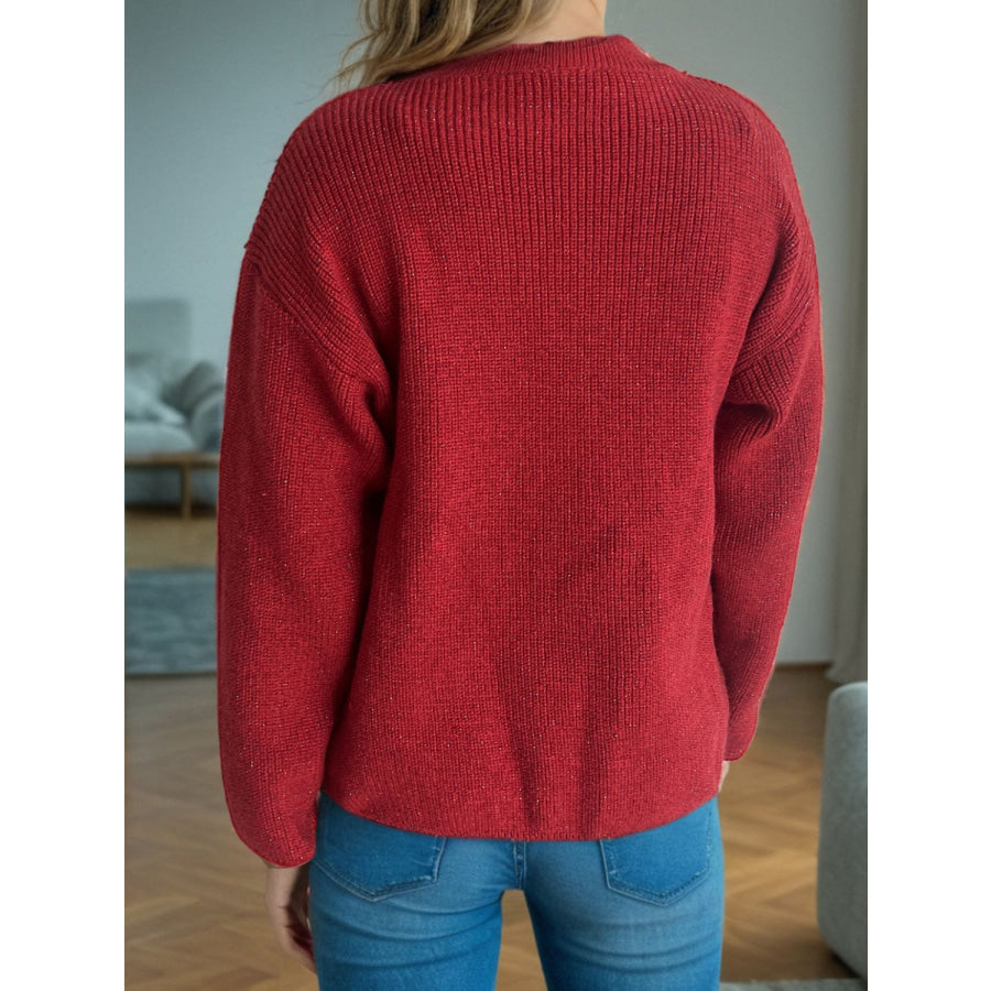 Solid Color Round Neck Long Sleeve Sweater Apparel and Accessories