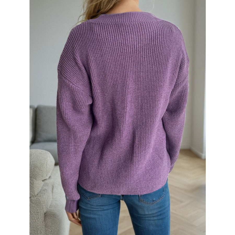 Solid Color Round Neck Long Sleeve Sweater Apparel and Accessories
