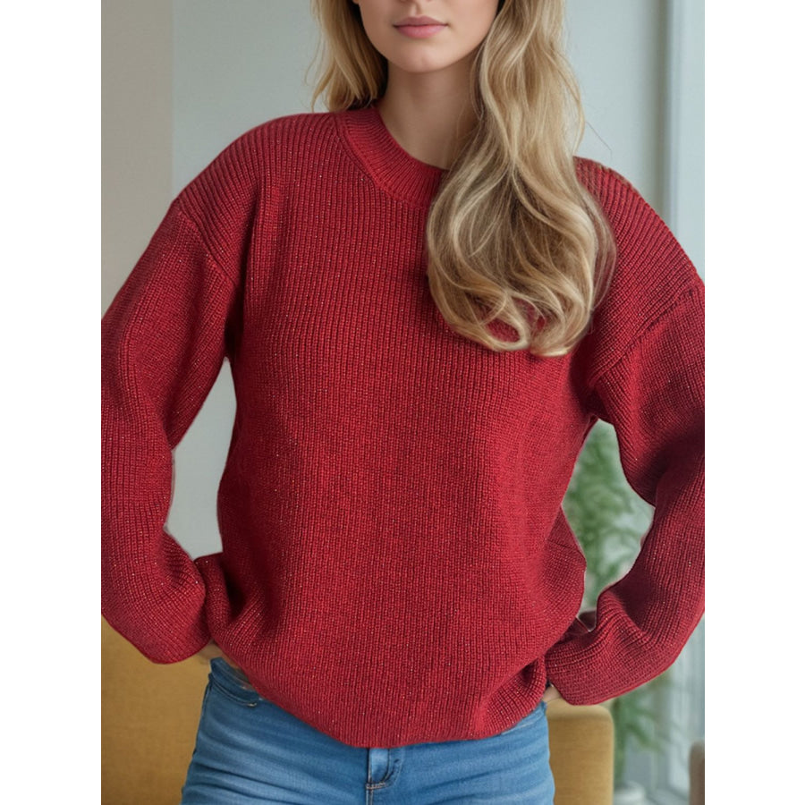 Solid Color Round Neck Long Sleeve Sweater Apparel and Accessories