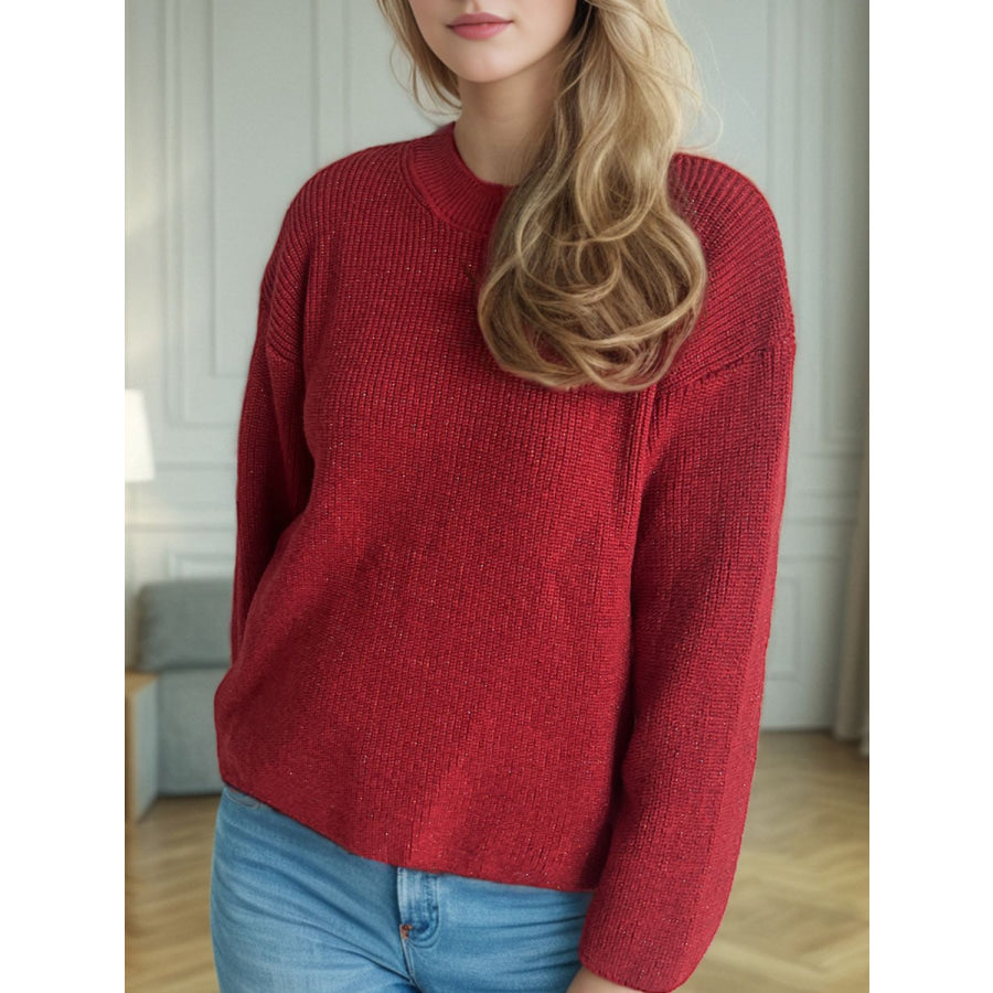 Solid Color Round Neck Long Sleeve Sweater Apparel and Accessories
