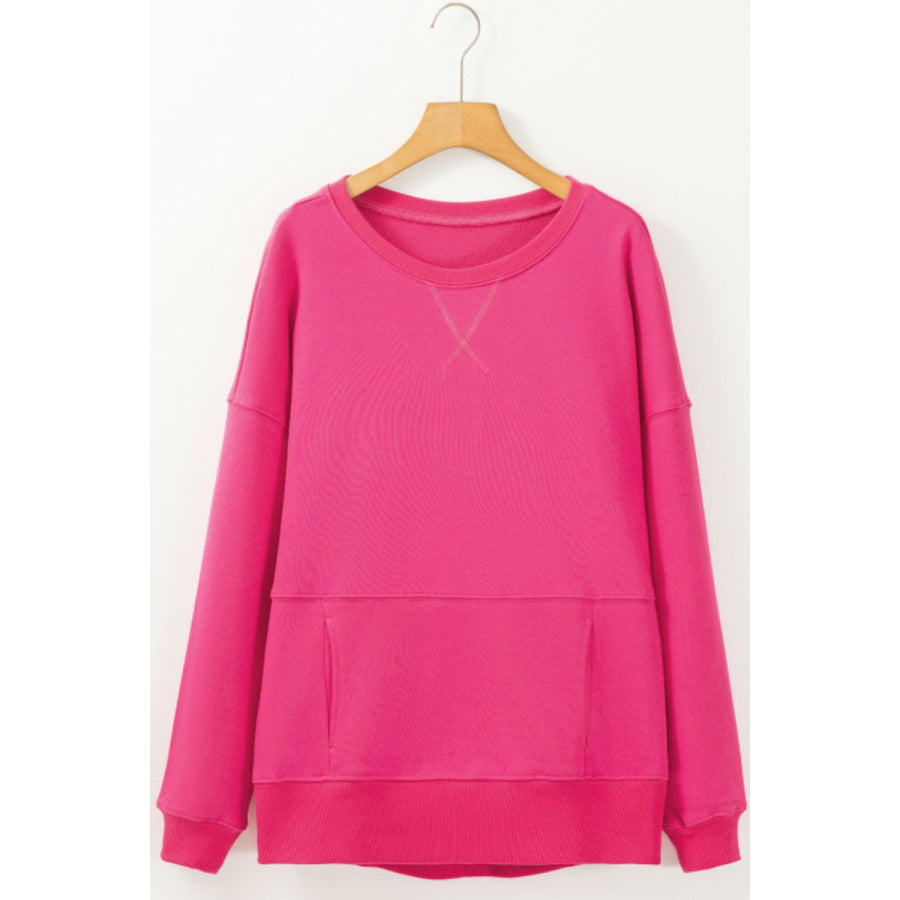Solid Color Round Neck Long Sleeve Sweatshirt Apparel and Accessories