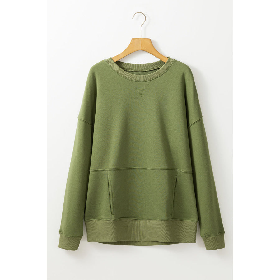 Solid Color Round Neck Long Sleeve Sweatshirt Apparel and Accessories