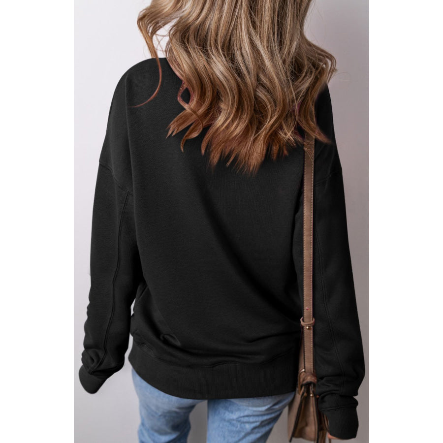 Solid Color Round Neck Long Sleeve Sweatshirt Apparel and Accessories