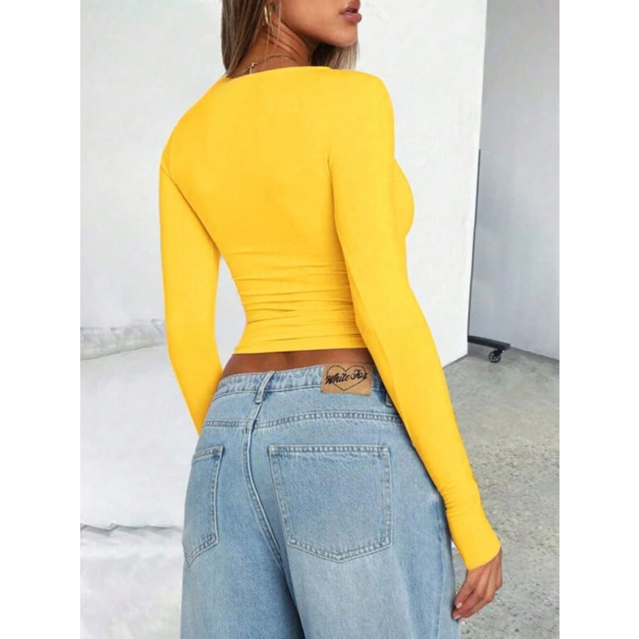 Solid Color Round Neck Long Sleeve T-Shirt Apparel and Accessories