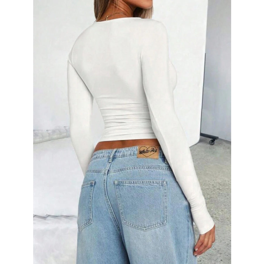 Solid Color Round Neck Long Sleeve T-Shirt White / XS Apparel and Accessories