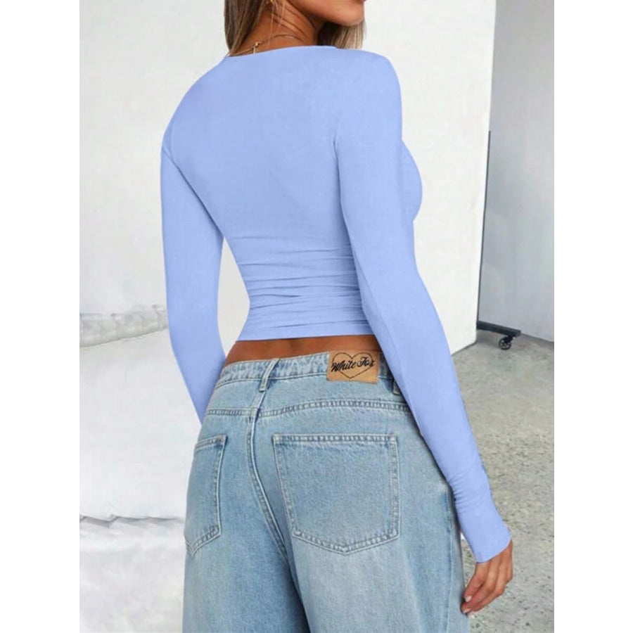 Solid Color Round Neck Long Sleeve T-Shirt Apparel and Accessories