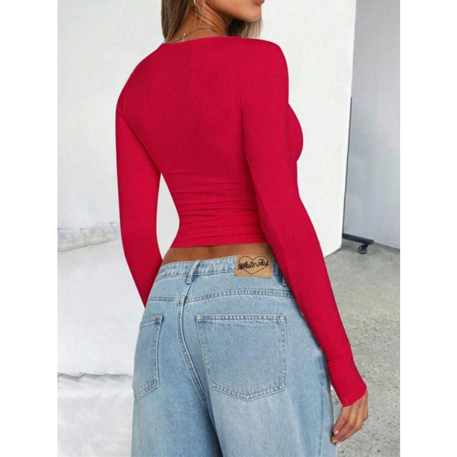 Solid Color Round Neck Long Sleeve T-Shirt Apparel and Accessories