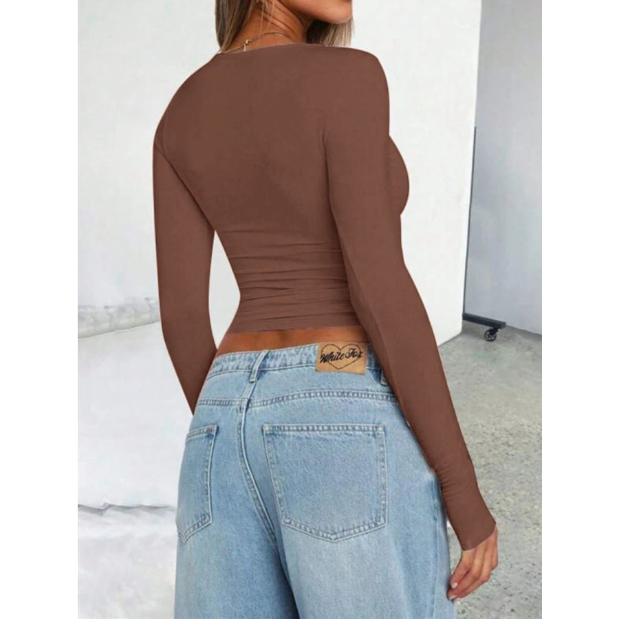 Solid Color Round Neck Long Sleeve T-Shirt Apparel and Accessories