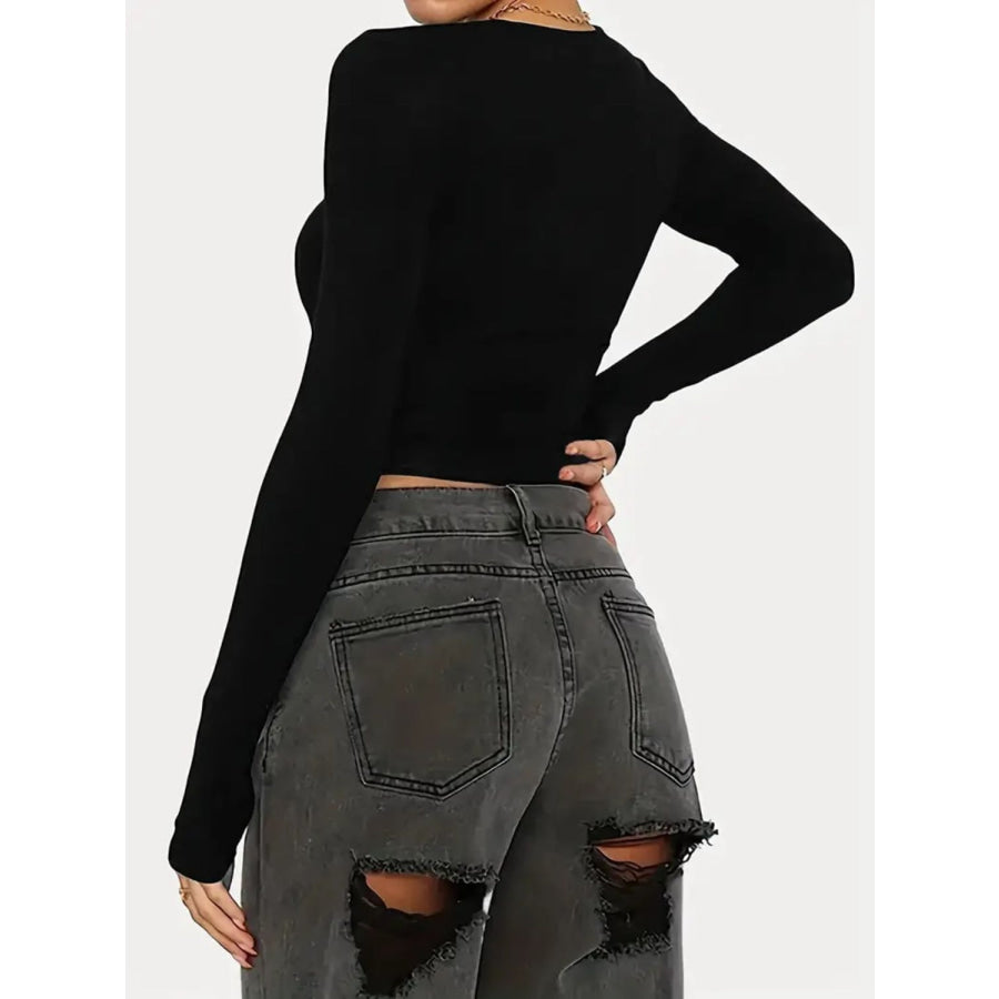 Solid Color Round Neck Long Sleeve T-Shirt Apparel and Accessories