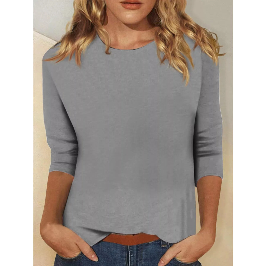Solid Color Round Neck T-Shirt Gray / S Apparel and Accessories