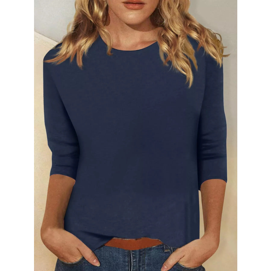 Solid Color Round Neck T-Shirt Navy Blue / S Apparel and Accessories