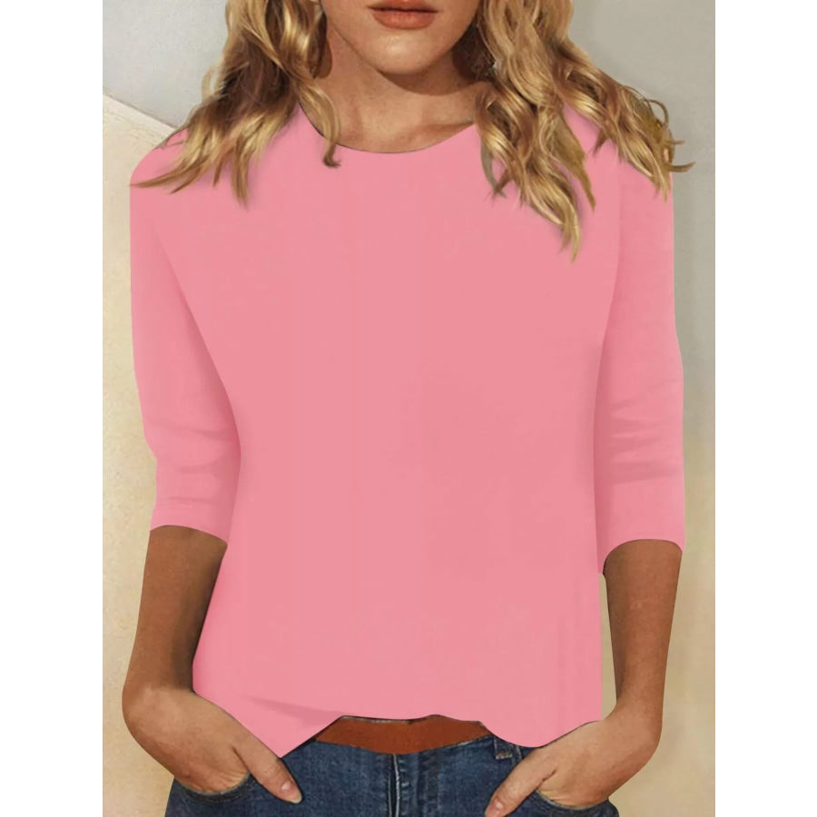 Solid Color Round Neck T-Shirt Pink / S Apparel and Accessories