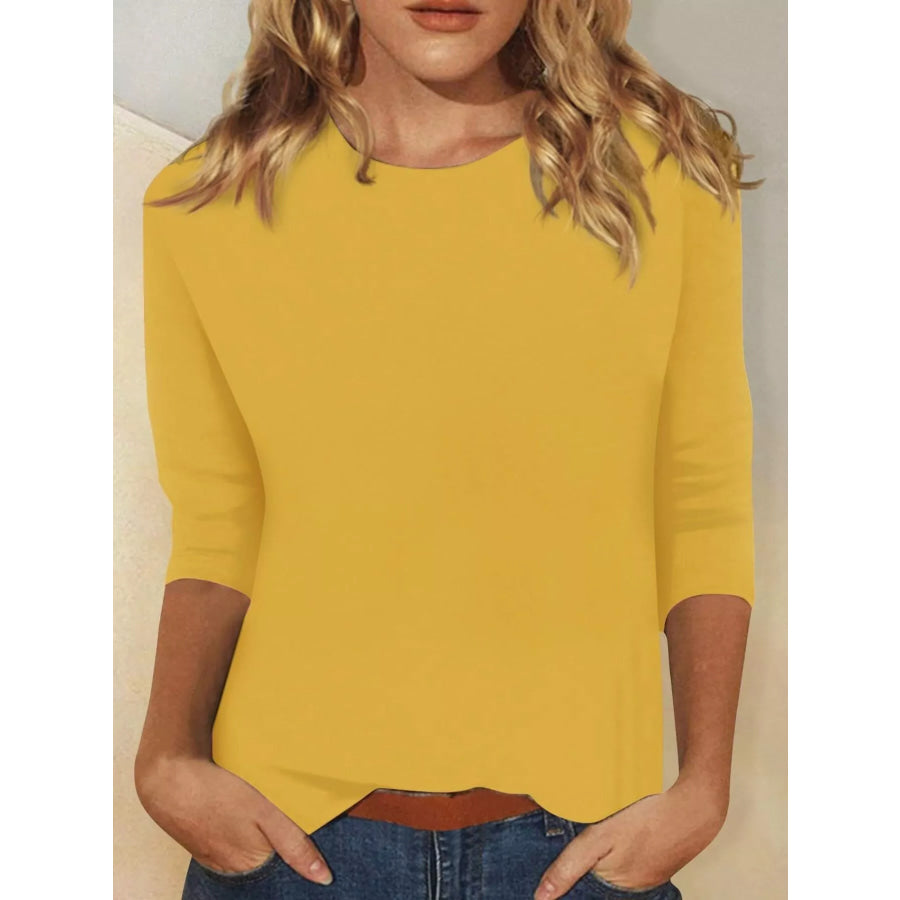 Solid Color Round Neck T-Shirt Yellow / S Apparel and Accessories