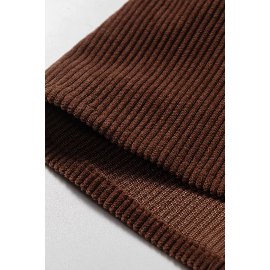 Solid Color Ruffle Trim V Neck Long Sleeve Button Corduroy Shakcet Apparel and Accessories