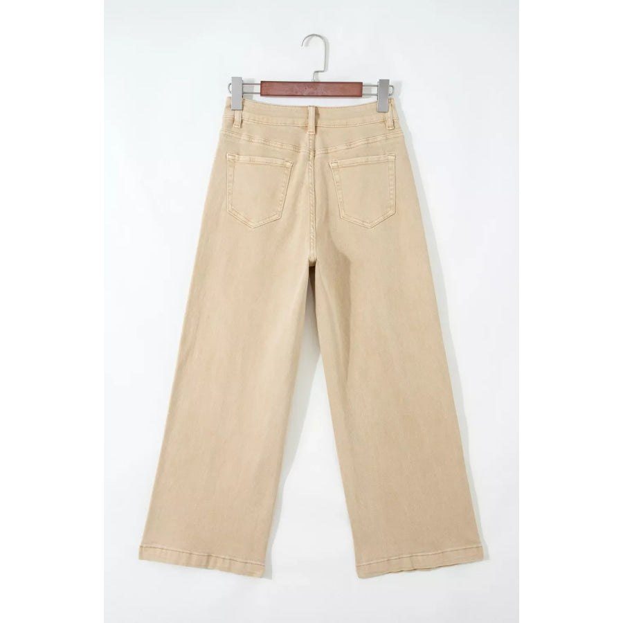 Solid Color Seamed Center Wide Leg Cropped Jeans Apparel and Accessories