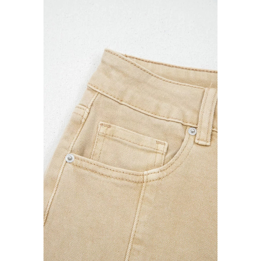 Solid Color Seamed Center Wide Leg Cropped Jeans Apparel and Accessories