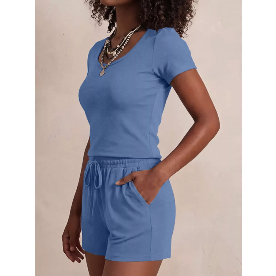 Solid Color Short Sleeve Tee and Shorts Set Apparel Accessories