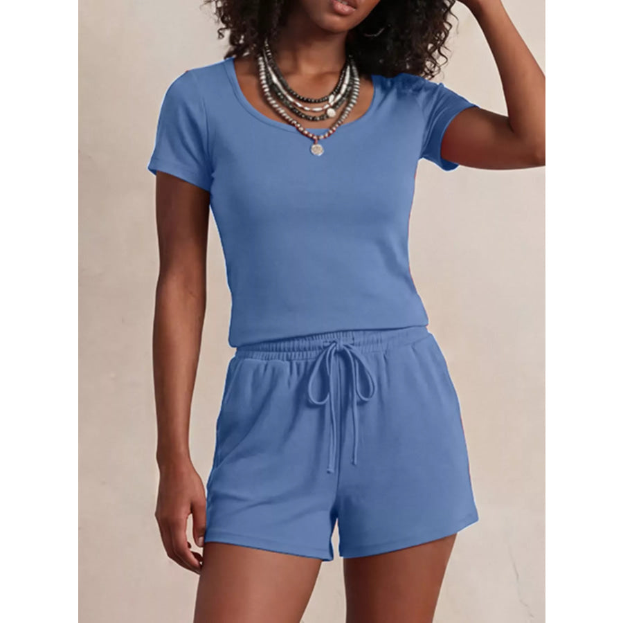 Solid Color Short Sleeve Tee and Shorts Set Apparel Accessories
