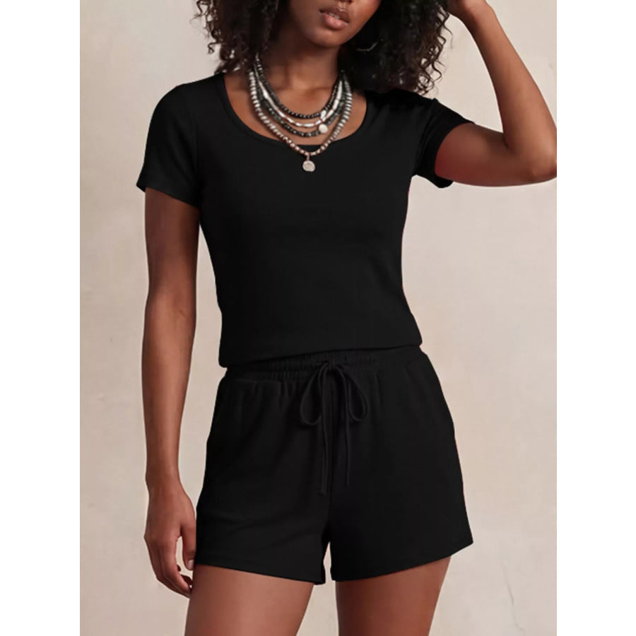 Solid Color Short Sleeve Tee and Shorts Set Apparel Accessories